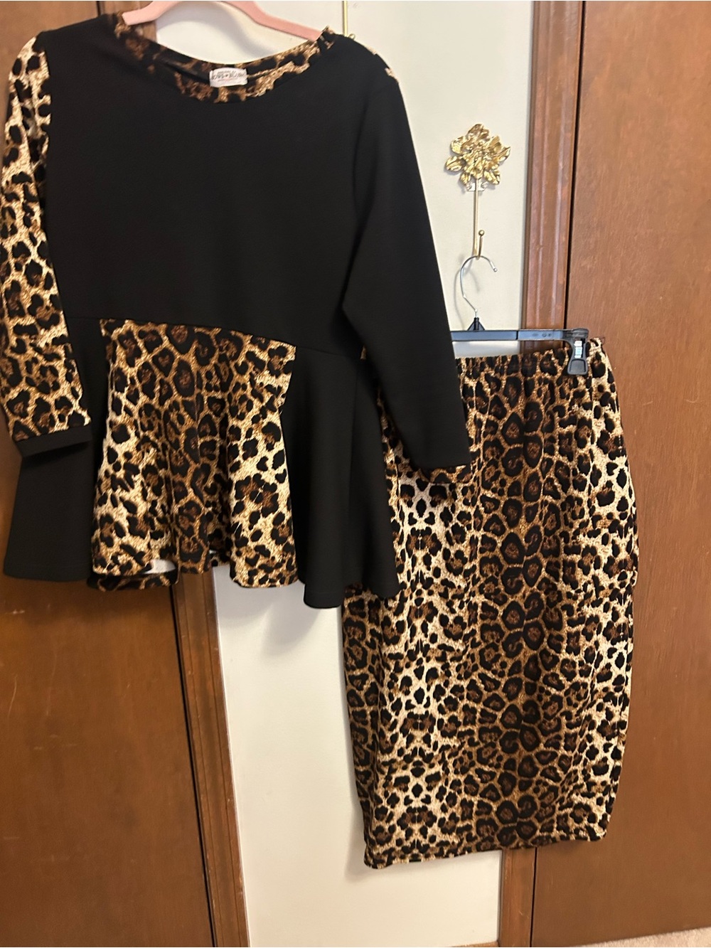 Black & Leopard Print Two-Piece Set